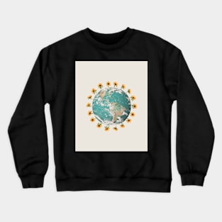 Earth planet and sunflowers Crewneck Sweatshirt